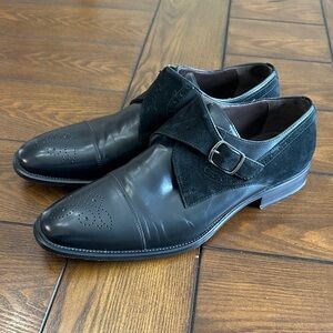 Men's Black Leather & Suede Monk Strap Dress Shoes